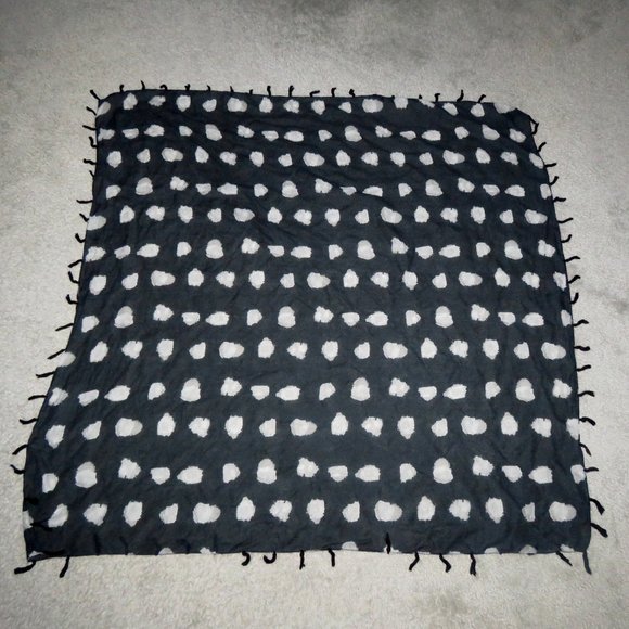 Black Square Scarf Wrap Sarong w/Modern White Polka Dot Print abt 39" x 39" - Picture 2 of 14